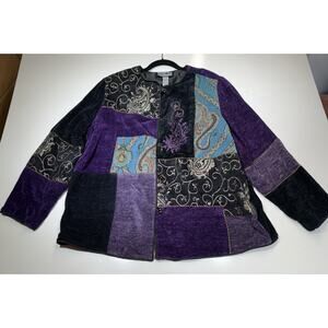 Indigo Moon Jacket Patchwork Embroidered Purple Blue Black Women's Size 1X